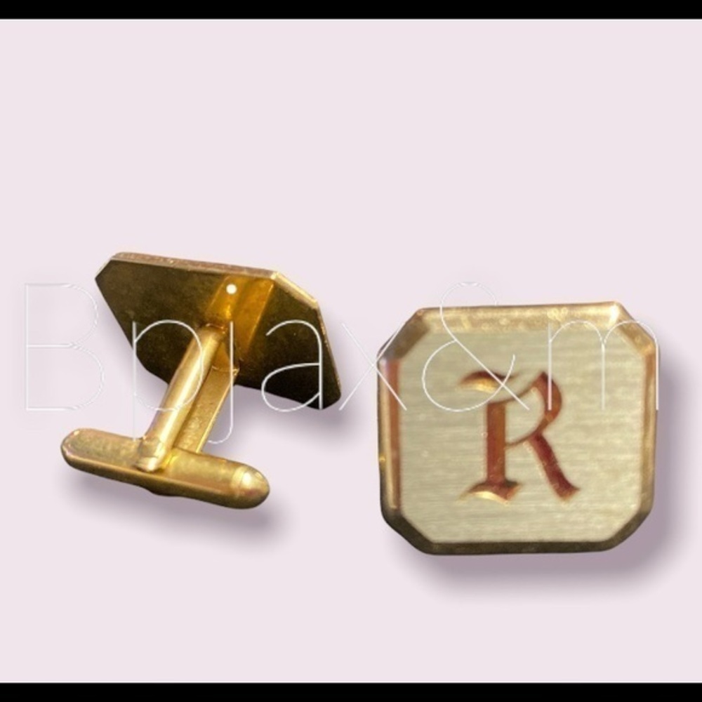 Cuff links  letter R gold tone Vintage